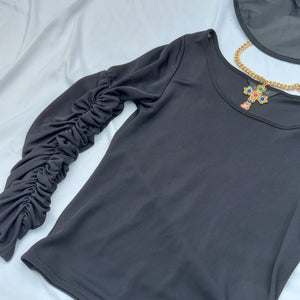 VINTAGE BLACK GATHERED SLEEVE TOP- UK12