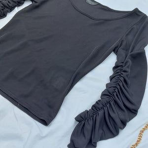 VINTAGE BLACK GATHERED SLEEVE TOP- UK12