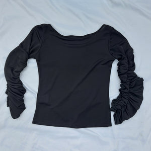 VINTAGE BLACK GATHERED SLEEVE TOP- UK12