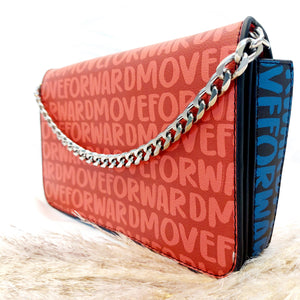 RED TEXT SHOULDER BAG