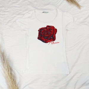 VINTAGE WHITE GUESS ROSE T-SHIRT - S