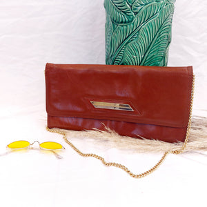 VINTAGE BROWN LEATHER CLUTCH