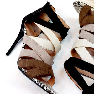 BLACK AND BROWN STRAP HEELS- UK6