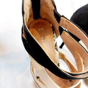 BLACK AND BROWN STRAP HEELS- UK6