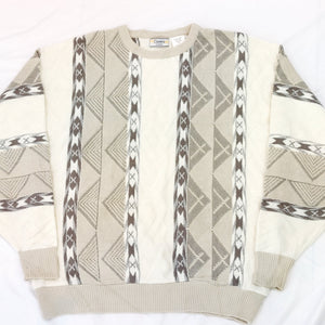 90S VINTAGE CREAM 3D KNIT JUMPER- XL