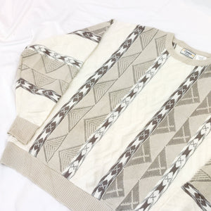 90S VINTAGE CREAM 3D KNIT JUMPER- XL