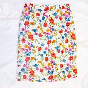 VINTAGE WHITE FLORAL SKIRT- UK16