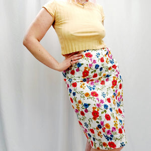 VINTAGE WHITE FLORAL SKIRT- UK16