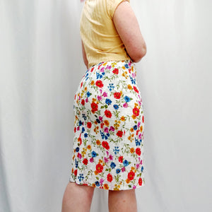 VINTAGE WHITE FLORAL SKIRT- UK16