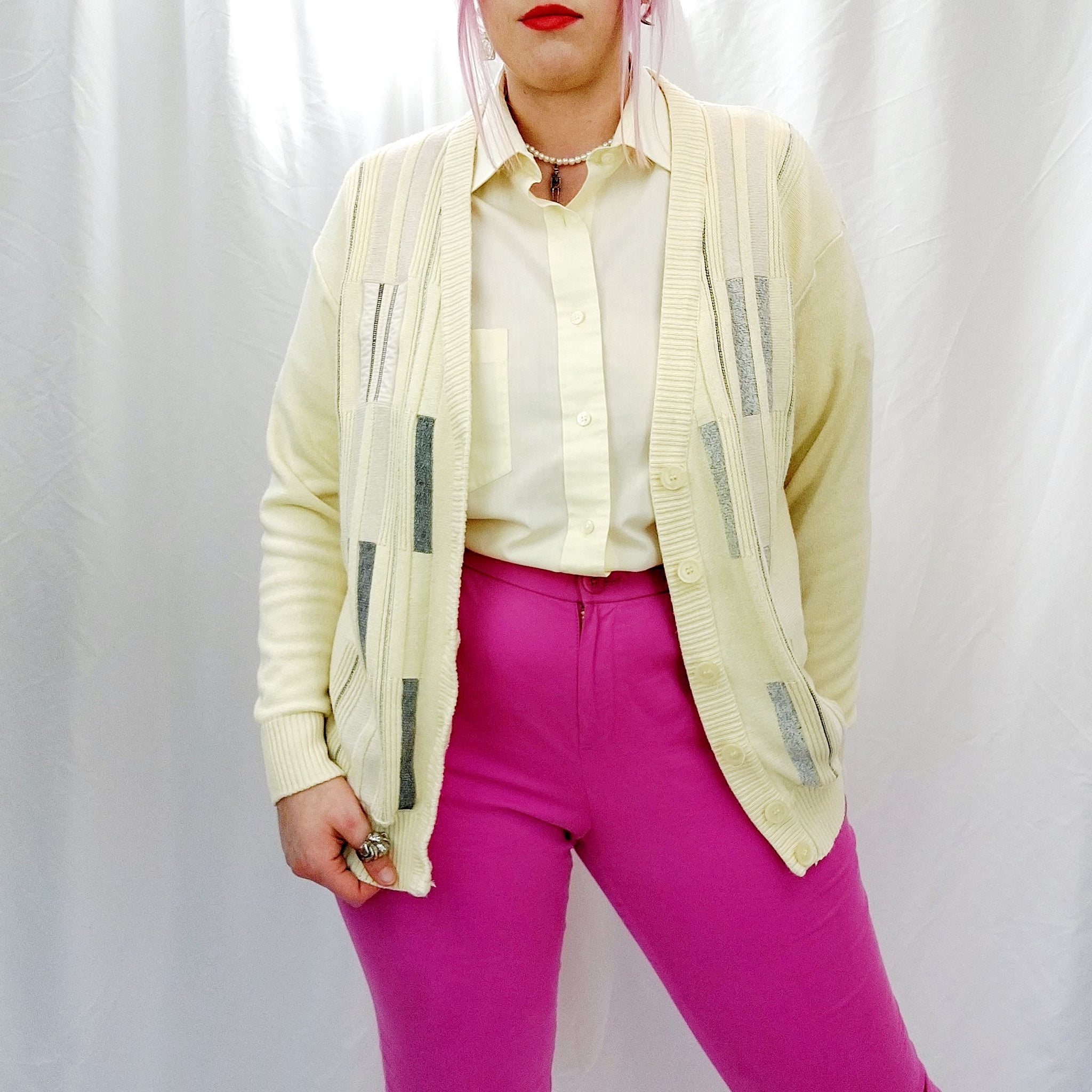 VINTAGE PASTEL YELLOW CARDIGAN- XL