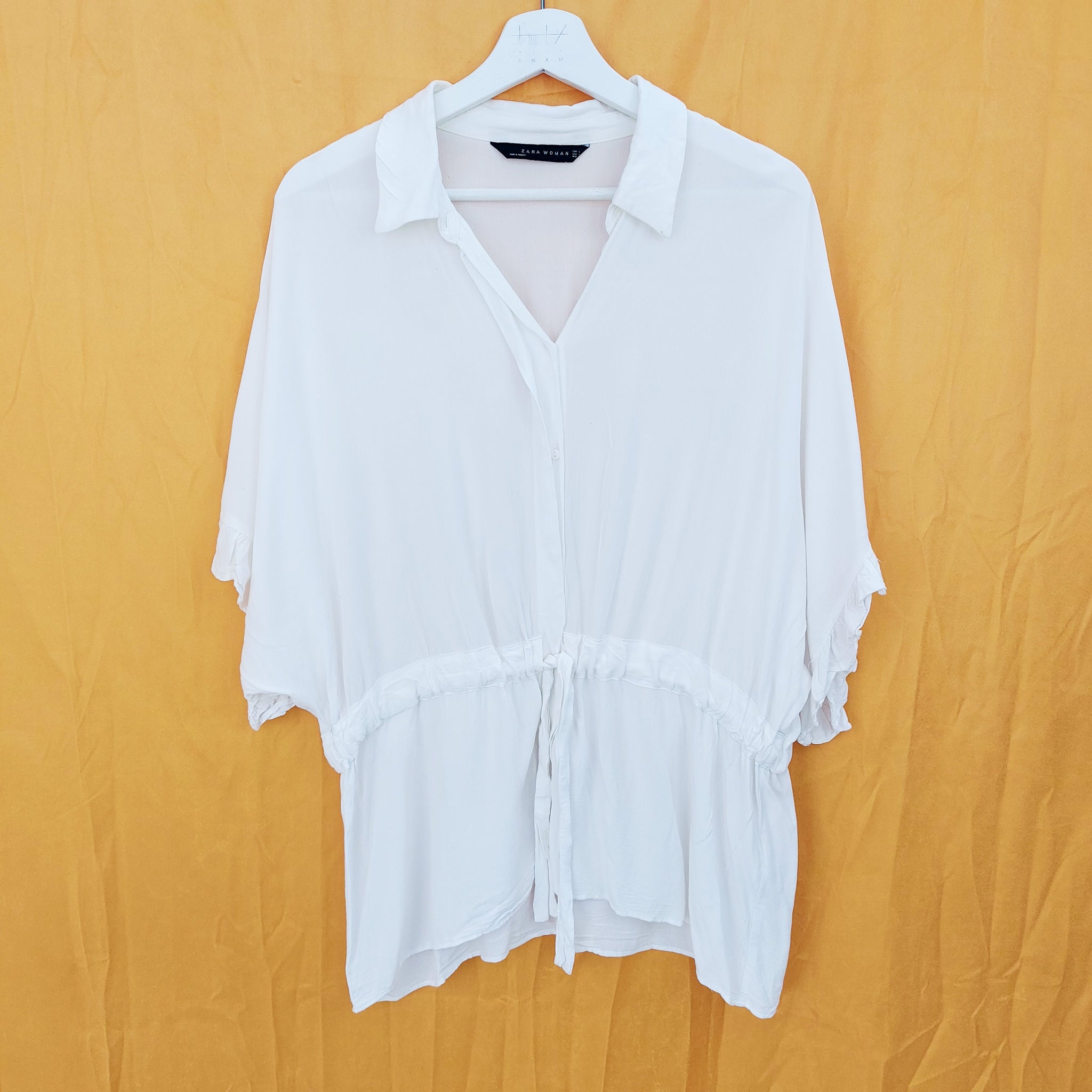 WHITE FRILL BLOUSE - L