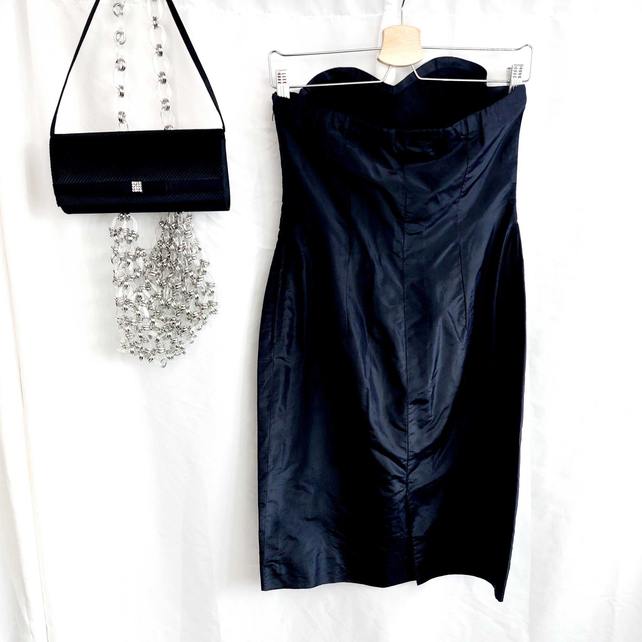 VINTAGE BLACK STRAPLESS DRESS- UK12