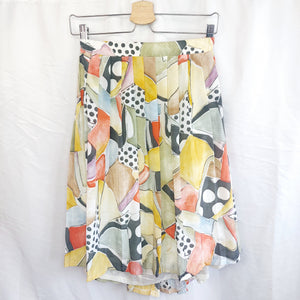 VINTAGE ABSTRACT PLEATED SKIRT- UK16