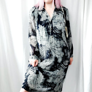 VINTAGE BLACK PAISLEY PRINT DRESS- UK20