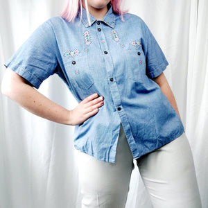 VINTAGE BLUE EMBROIDERED SHIRT- XL