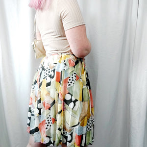 VINTAGE ABSTRACT PLEATED SKIRT- UK16