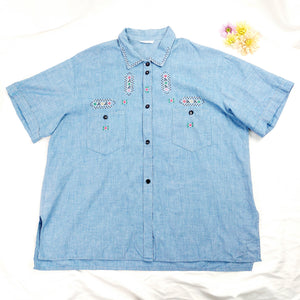 VINTAGE BLUE EMBROIDERED SHIRT- XL