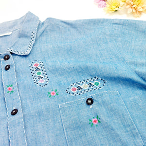 VINTAGE BLUE EMBROIDERED SHIRT- XL