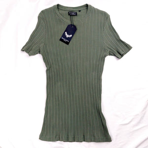 RIBBED KHAKI T-SHIRT - L