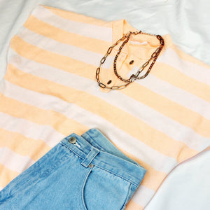 VINTAGE PEACH STRIPE KNIT TOP- M