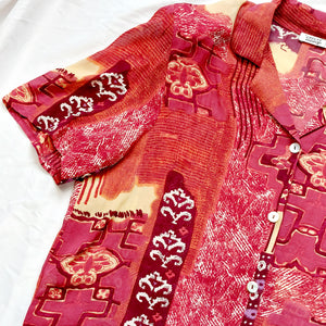 80S VINTAGE MAROON PRINT SHIRT- L