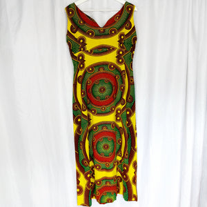 VINTAGE YELLOW PRINT SUMMER DRESS- UK14