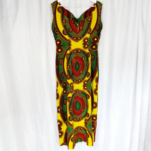 VINTAGE YELLOW PRINT SUMMER DRESS- UK14