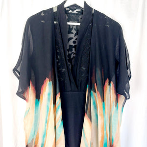 BLACK TIE-DYE KIMONO- M