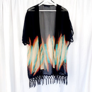 BLACK TIE-DYE KIMONO- M