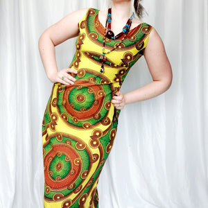 VINTAGE YELLOW PRINT SUMMER DRESS- UK14