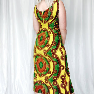 VINTAGE YELLOW PRINT SUMMER DRESS- UK14