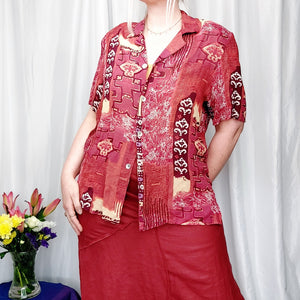 80S VINTAGE MAROON PRINT SHIRT- L