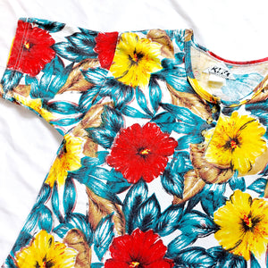 VINTAGE FLORAL POLO T-SHIRT- M