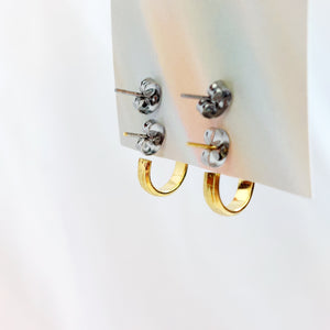 GOLD HOOP AND RED STUD EARRING SET