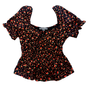 BOHEMIAN BLACK FLORAL TOP - XS