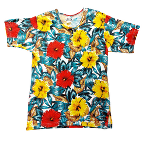 VINTAGE FLORAL POLO T-SHIRT- M