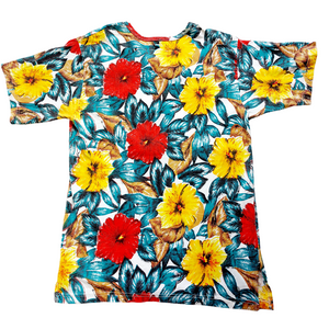 VINTAGE FLORAL POLO T-SHIRT- M