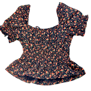 BOHEMIAN BLACK FLORAL TOP - XS