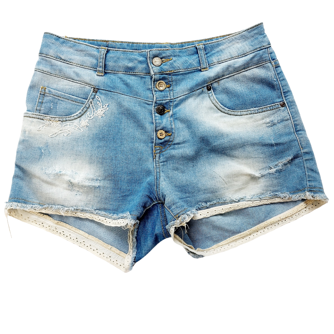 Jean shorts with lace 2025 trim