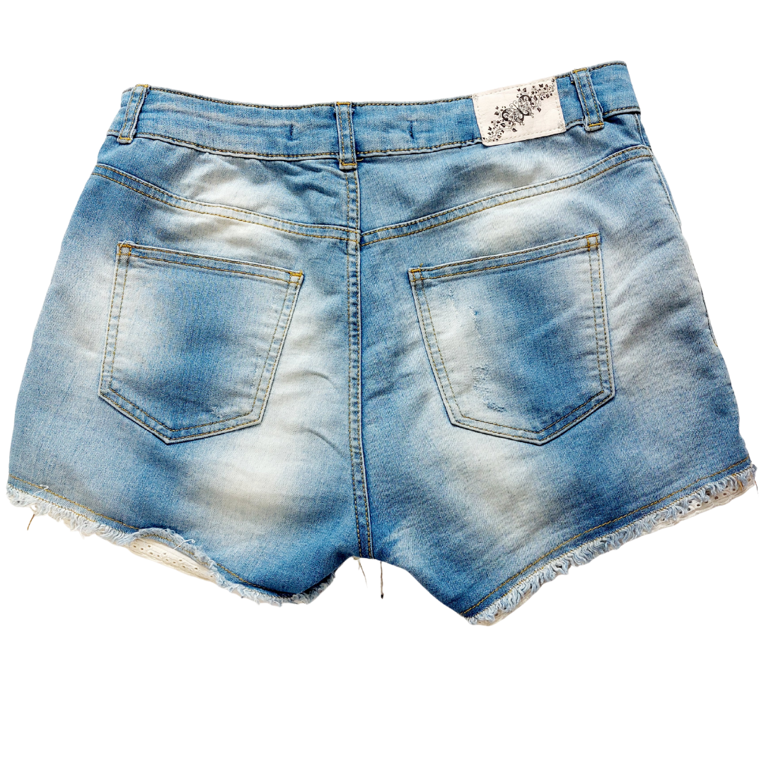 Free People Lace Trim Distressed Denim Shorts | Nuuly Thrift