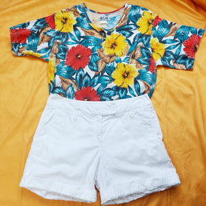 VINTAGE FLORAL POLO T-SHIRT- M