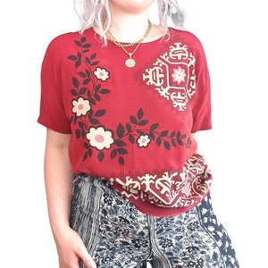 VINTAGE BOHEMIAN BURGUNDY TOP- L