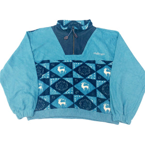 VINTAGE BLUE REINDEER POLO FLEECE - L