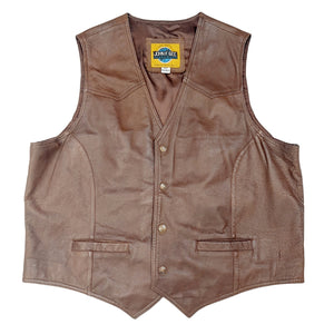 VINTAGE DARK BROWN LEATHER WAISTCOAT - XXL