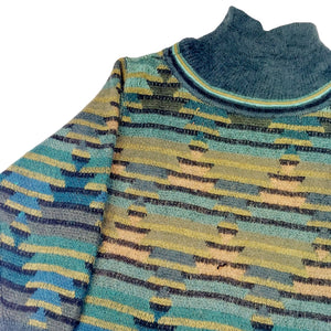 VINTAGE GREEN STRIPE POLO JUMPER - M