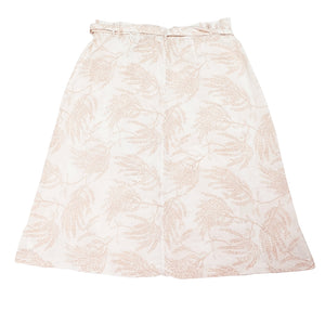 WHITE LINEN FLORAL MIDI SKIRT - UK18