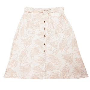 WHITE LINEN FLORAL MIDI SKIRT - UK18