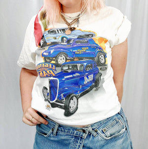 VINTAGE WHITE DRAG RACE T-SHIRT- L