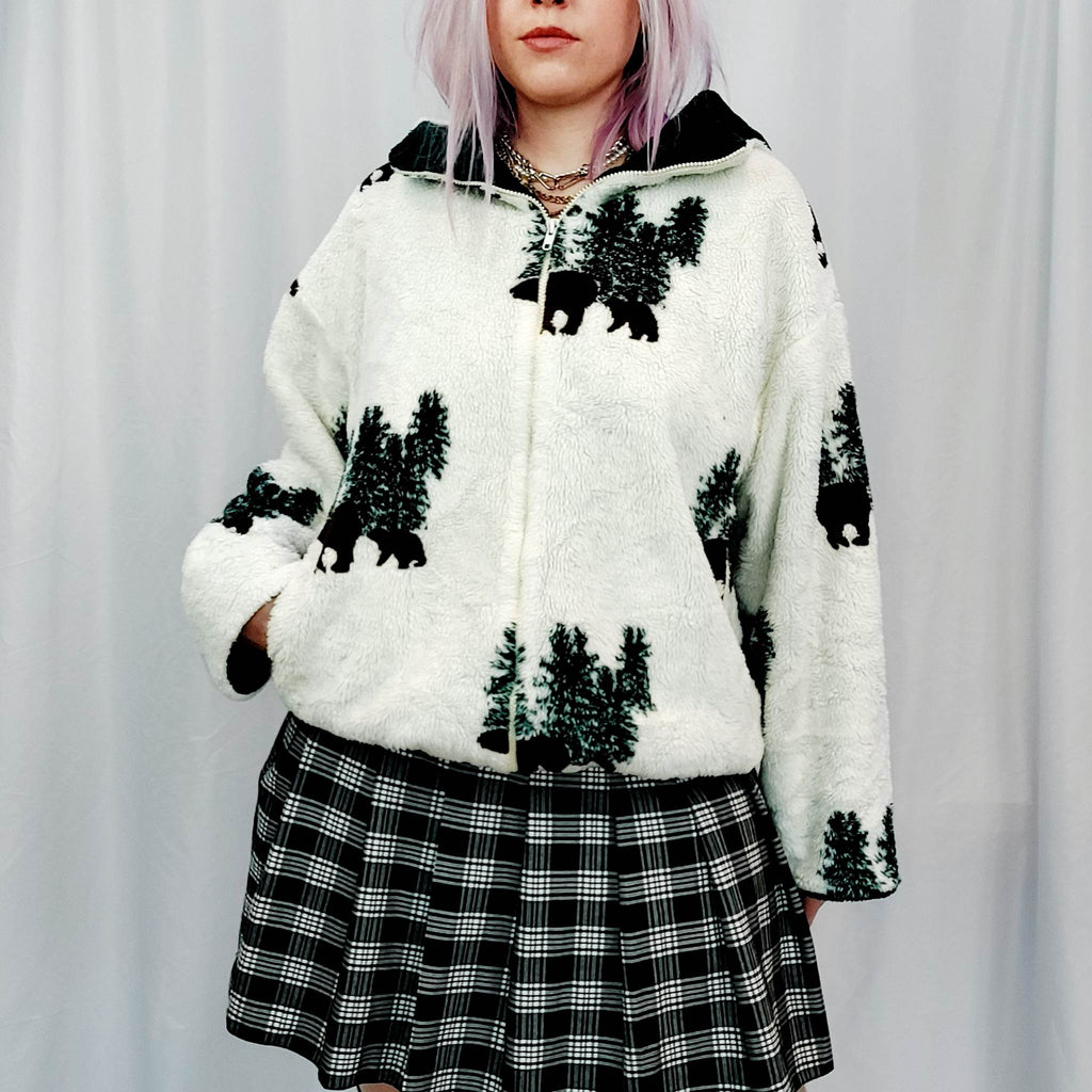 VINTAGE WHITE BEAR FLEECE HOODIE - L