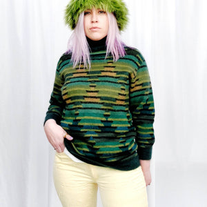 VINTAGE GREEN STRIPE POLO JUMPER - M